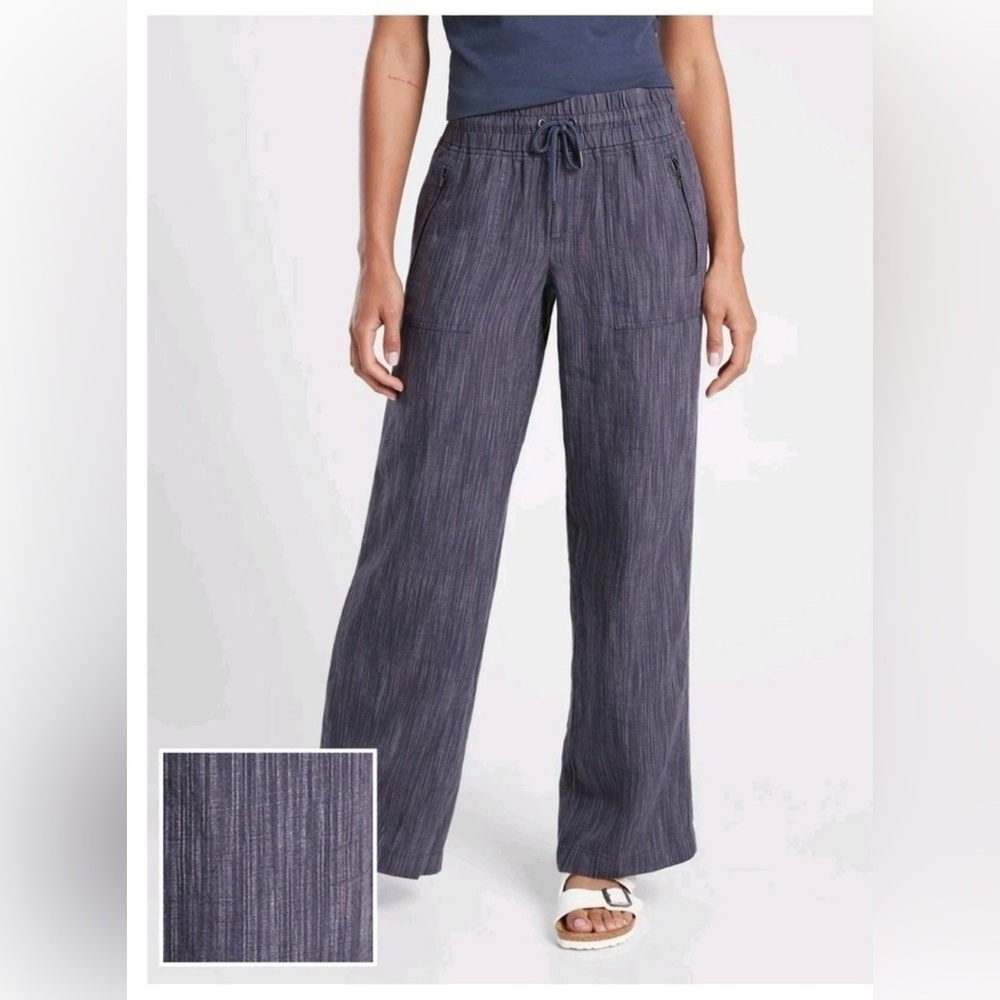 Athleta Linen Blue Cabo Wide Leg Pants Small Beach Boho Travel